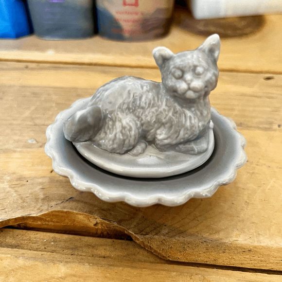 Mosser Glass Marble Gray Mini Cat Salt on Basket - Picture 1 of 4